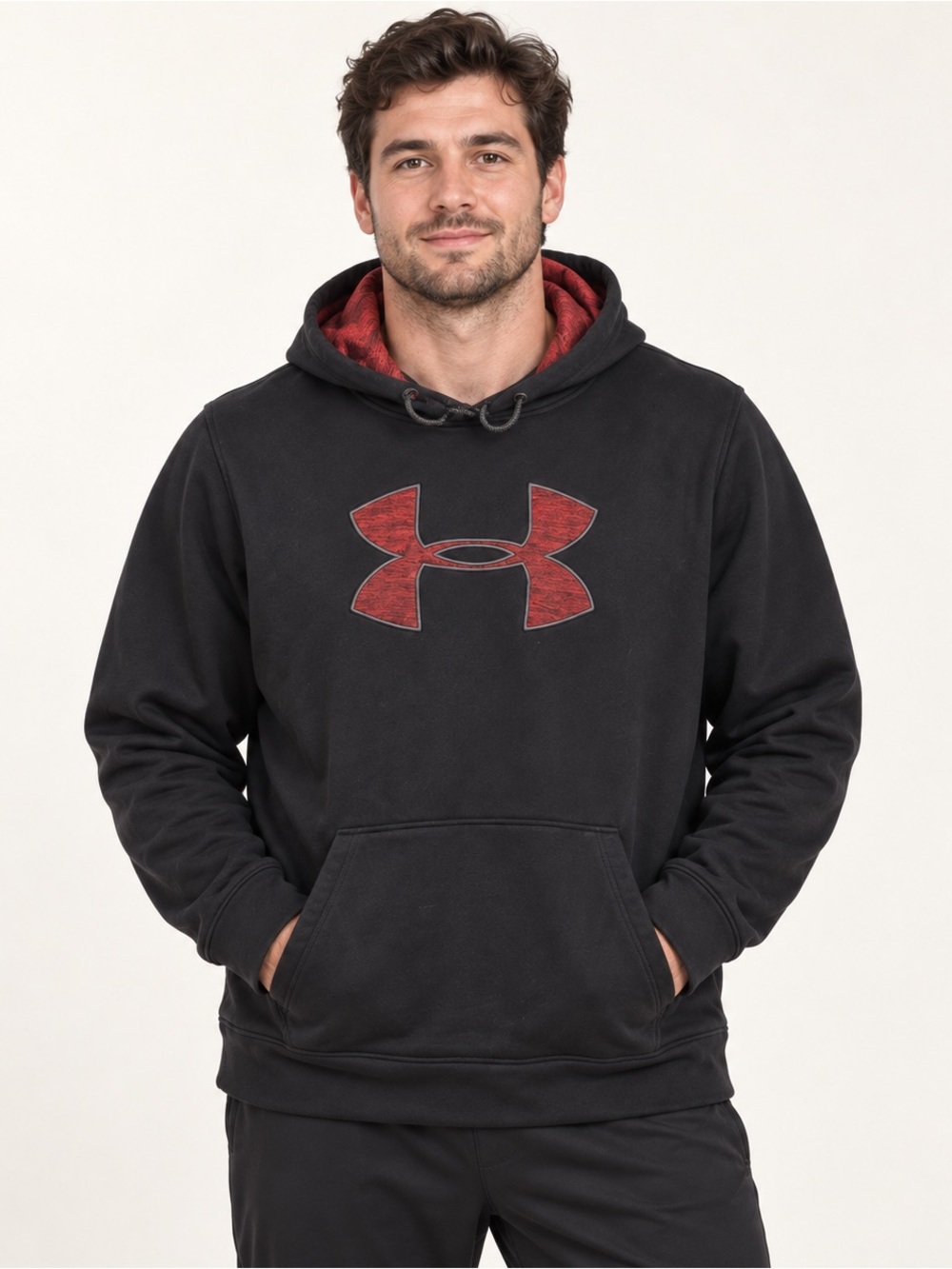 Under Armour Men’s XL Black Red Big Logo Loose Fit Pullover Hoodie